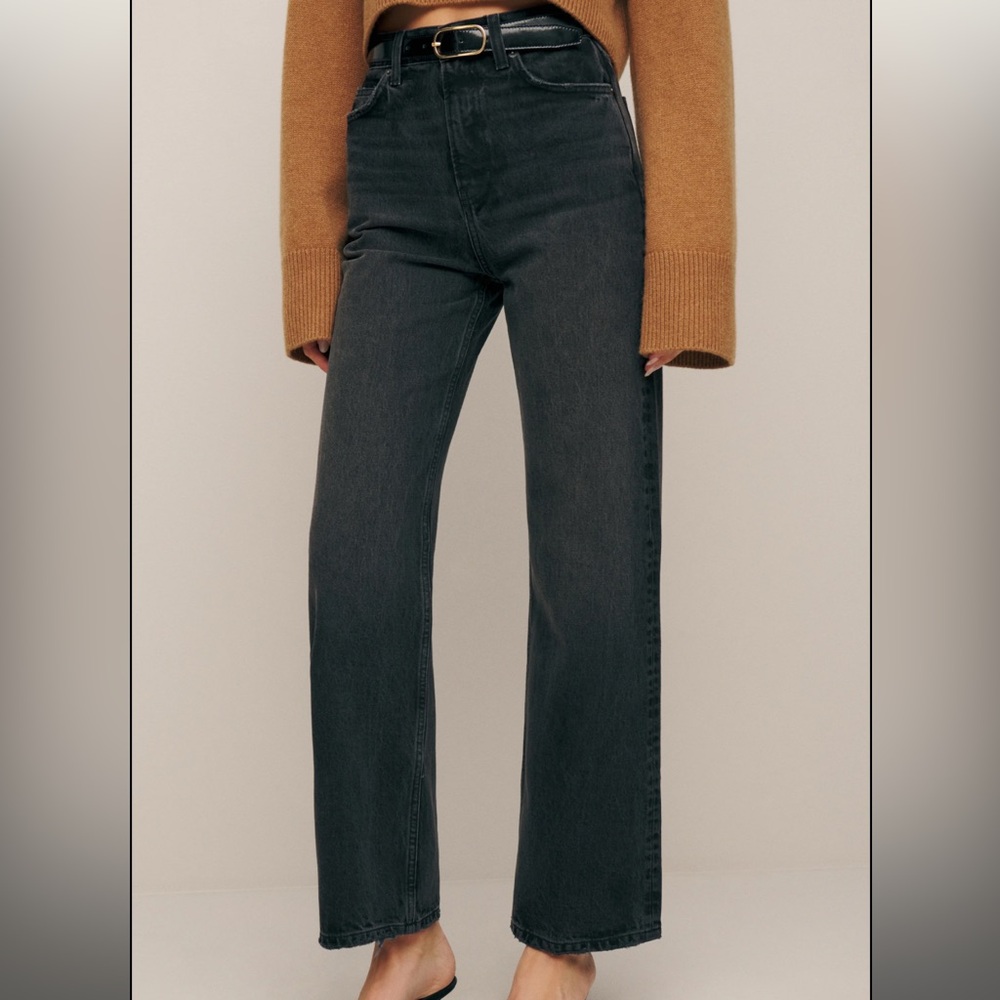 Reformation Charcoal High Rise Wide Leg Cropped Jeans